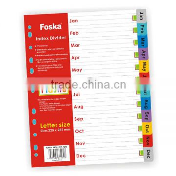 Letter Size Monthly Color Plastic Index Divider/pp index tab divider