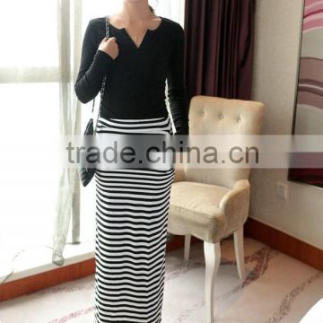 Hot Fashion Women Sexy High Waist Striped Stretch Bodycon Package Hip Mild-calf Casual Skirt