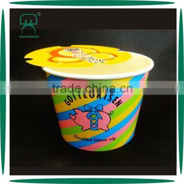 custom printed Disaposable 64 oz popcorn bowl with paper lid