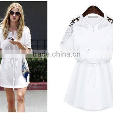 New Women Sexy Lace Floral Short Sleeve Casual Party Cocktail Evening Mini Dress