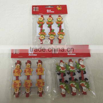 xmas Wooden Bear/santa clips decoration Wooden Peg Christmas Deer/elk Pegs