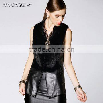 China Custom Women Black Leather Vest With Fur photo-2
