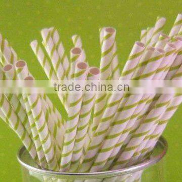 Light Green and White Thin Striped Paper Straws