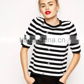 High fashion design sexy women sweater cheap women metallic stripes sweater