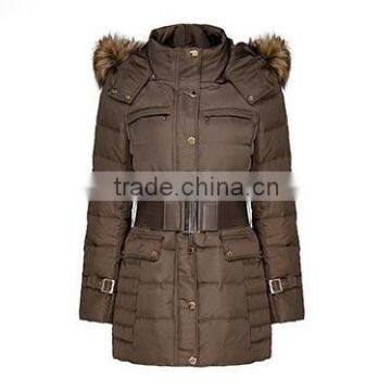 Slim Faux Fur-collar Chevron Down Puffer