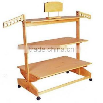 Custom double side floor slatwall retail store display/wood hat display rack/wood display stand