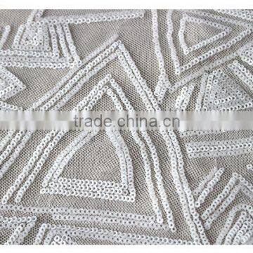 Latest White Sequin Mesh Fabric, Wholesale Sequin Polyester Mesh Fabric