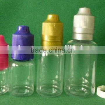 PET 10ml dropper bottle for e-cig oil with long thin tip and child proof cap