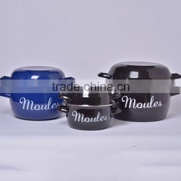 custom decal printed enamel seafood mussel pot