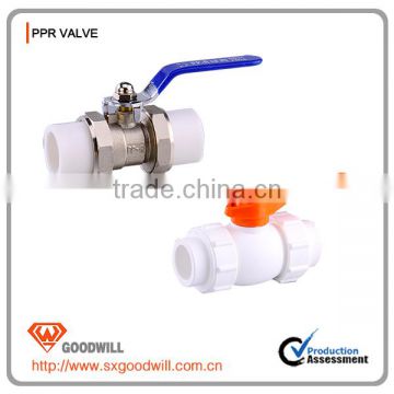 Double union ball valve for water with brass/PPR body