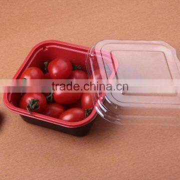 Red Square Plastic Fruit Packaging Food Box With Clear Lid photo-4