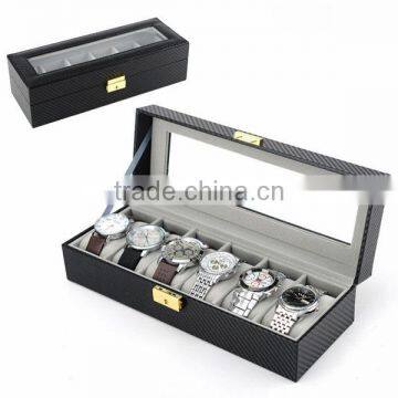 High-grade Carbon Fiber Watch Box 6 Slots, Transparent Window Display Watches Box photo-2