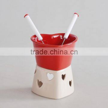 ceramic heart shape chocolate fondue set