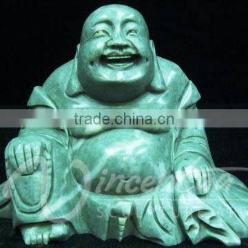 Wholesale home decoration hand craved laughing green jade buddha statue