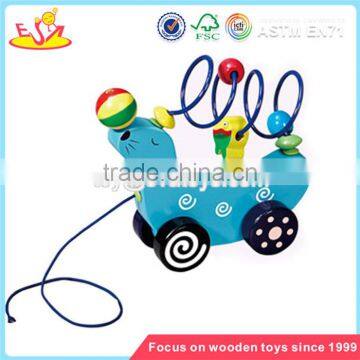 Wholesale brand new blue wooden children pull car toy hot sale wooden pull car toy W05B037