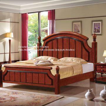 Imported Malaysian Rubberwood Bedroom Furniture Set Walnut Painting Bed With Pine Bedboard photo-5