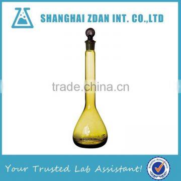 Brown/Amber Glass Volumetric Flask, Class A, Glass Stopper, Heavy Duty, Flat Bottom