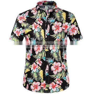 Cheap Wholesale Hawaiian Costumes 100% Cotton Straight Fit Button Front Short Sleeve Printing Casual Hawaiian Shirt For Men