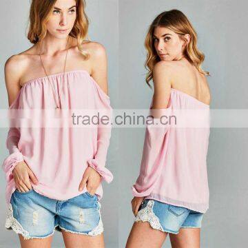 polyester 100% Chiffon Off-Shoulder Top Womens Shirt