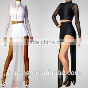 2016 newest European style fashion design white and black colours maxi dress two-piece dress lace sexy casual dresses for woman