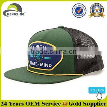 Custom Flat Brim With Rope Woven Patch Trucker Cap Mesh Cap