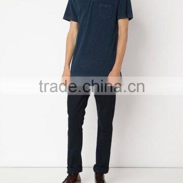 Indigo Blue Mens Cotton Short Sleeve Polo Shirt Fabric With Pocket Wholesale China photo-2