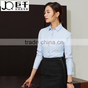 Women Fashion Spring Elegant Light Blue Stripe Blouses Long Sleeve Shirt Work Office Wear Casual Slim Tops Office 2017 photo-3