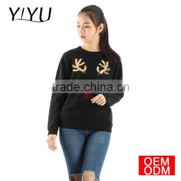 Christmas Jumper Sweater American Style Women Glitter Reindeer Party Knit Sweater photo-3