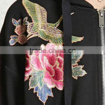 High Quality Windproof Blcak Embroidered Floral Hoodie Womens Long Jackets photo-5