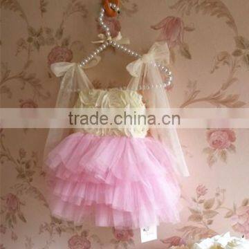 children's pink ruffle lace dresses with ribbon bandage girls boutique lace dress for party