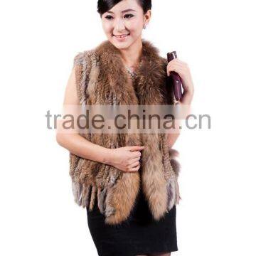 New Style American Popular Lady Knit Rabbit Fur Sleeveless Coat Genuine Fur Vest