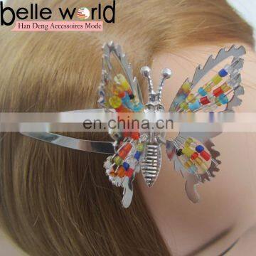 Fashion Alloy Butterfly Beaded Hair Clips for Children