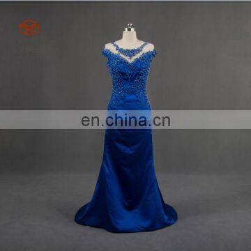 Elegent High Quality Satin Lace Applique Beaded Evening Dress With Cap Sleeve