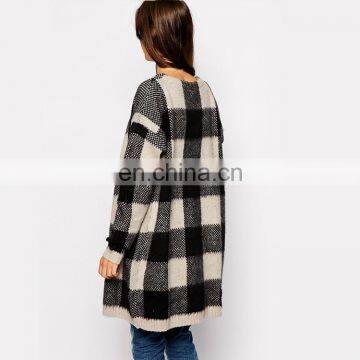 New Arrival Checked Woolen Sweater Designs for Ladies Open Chest Sweater photo-3