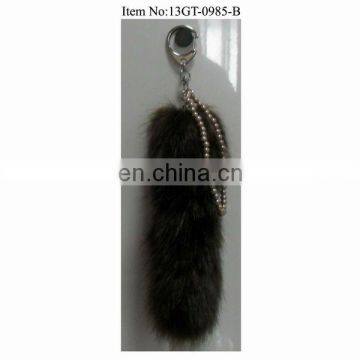 brown plush fur keychain with bead fox tail fur accessories for bag