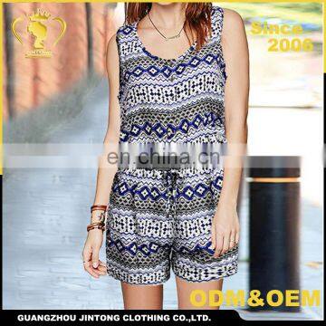 Wholesale fashion women printed 100% rayon jumpsuits 2016