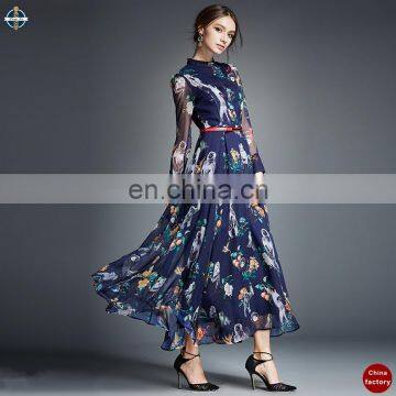 T-D058 High Waist Fancy Maxi Printed Beach Women Long Dresses