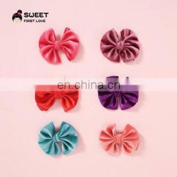 New Children's Hair Accessories Soft Velvet Baby Hairpin 21 Color Fan-shaped Bow Princess Hairpin photo-2