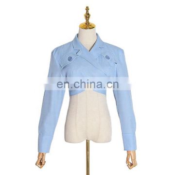 Asymmetrical Slim Lapel Collar Long Sleeve Women's Short Blouses