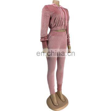 Women Fashion Front Zipper Autumn Winter Long Sleeve Crop Top Outfits Jacket Tracksuits Velvet Two Piece Sets photo-6