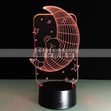 Moon Bear Lamp 3D Illusion Hologram Visual LED Night Lights Touch USB Table Lampara Baby Sleeping 7 Color Changing Nightlight
