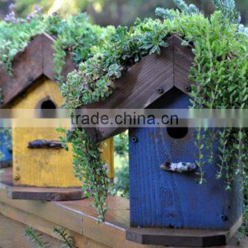 Custom Rustic Wooden Bird House With Pot On Top