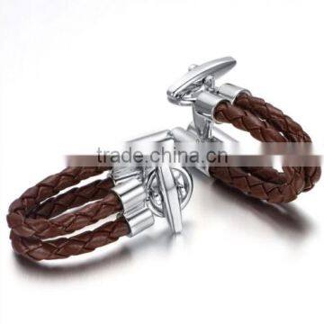 Vintage Cufflinks for Mens Jewelry Shirt Cufflinks, Brown, Leather, Clasp CL-022