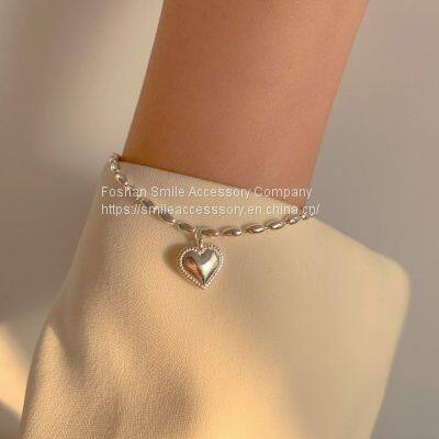 925 silver heart pendant bracelet