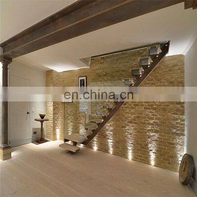 CBM Exclusive Carbon Steel Beam Solid Wood Tread 1m Tempered Glass Rail Stair Customized Indoor Straight Staircase photo-3