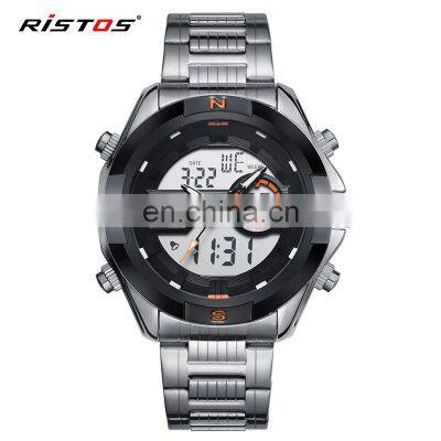 RISTOS 9369 Men Fashion Analog Quartz Digital Watch Business Stainless Steel Bands Charm Mens Formal Watches