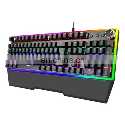 Customized multimedia rotary button mechanical RGB luminous 104 key keyboard OEM