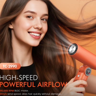 High Speed Hair Dryer Folding Fast-Dry, LED Display, 2 Speeds & 3 Heats（Wechat:13510231336）