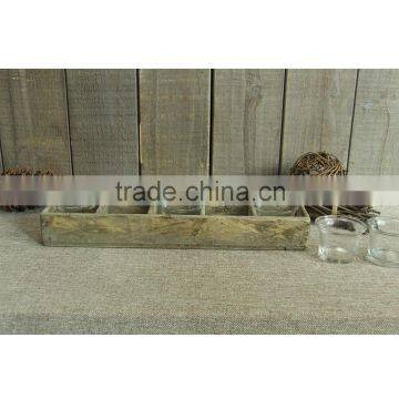 Wooden Vintage Handmade Home Decor Tealight Votive Tray Candle Holder photo-3