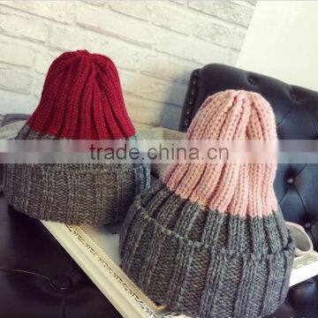 Hot Selling Peaked Top Two Tone Colors Rolled Brim Crochet Knitting Hat and Cap
